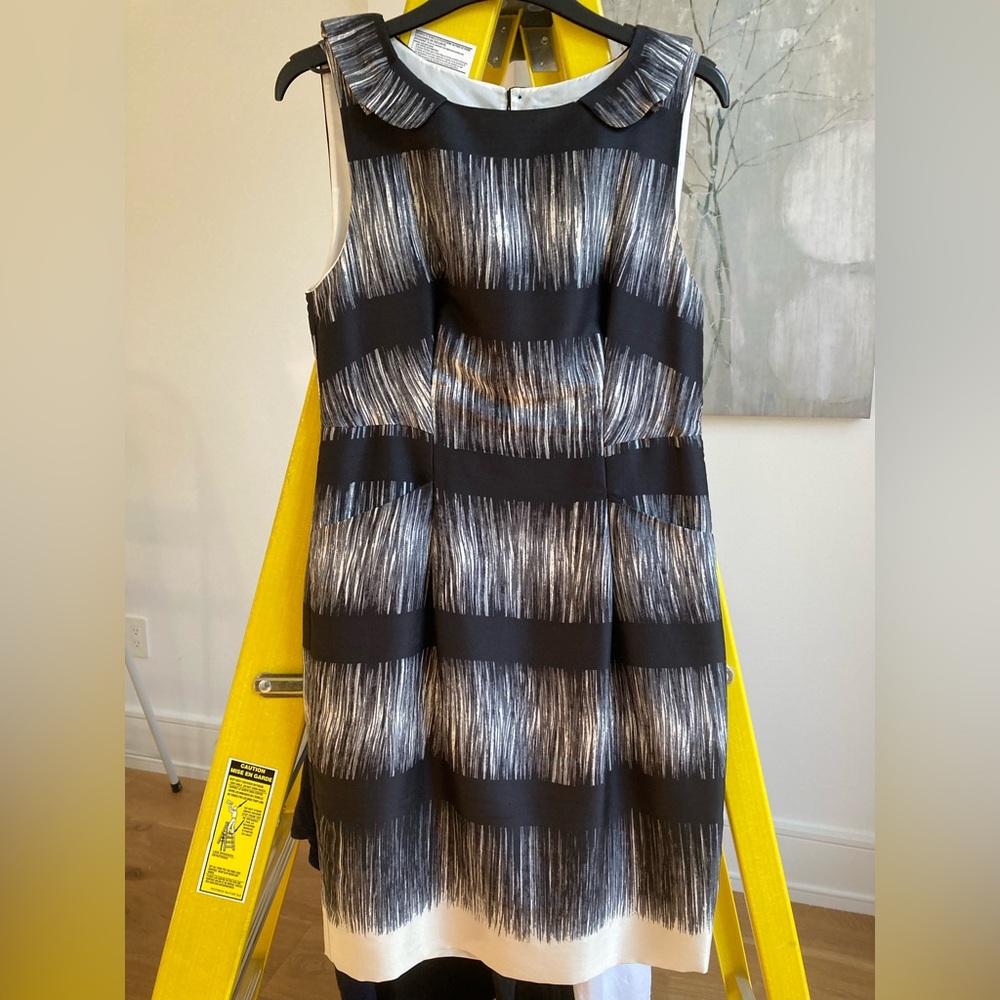 Banana Republic Black and White Striped Silk Dress